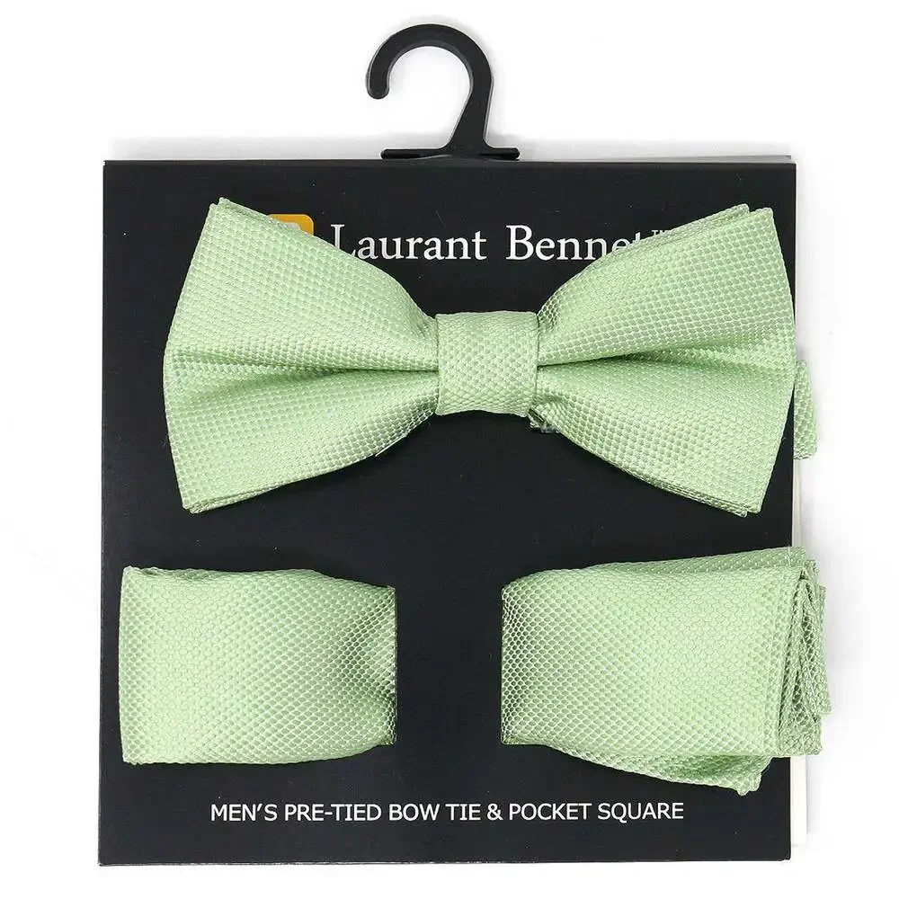 Selini New York - Poly Woven Men's Banded Bow Tie and Hanky Set - BTH6308